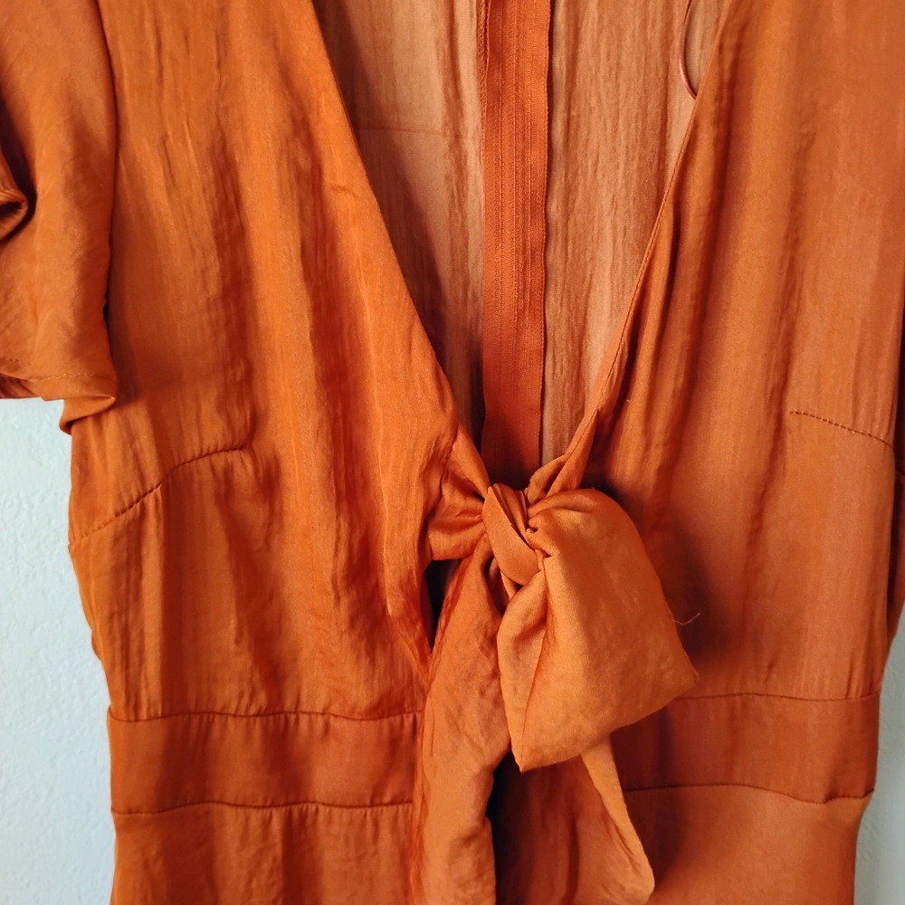 🍁🍂 Blue Rain Size L Rust High-Low Ruffle Dress - Picture 5 of 16